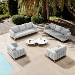 Salon de jardin aluminium 8 places 6 pcs Monte Carlo Blanc et gris clair