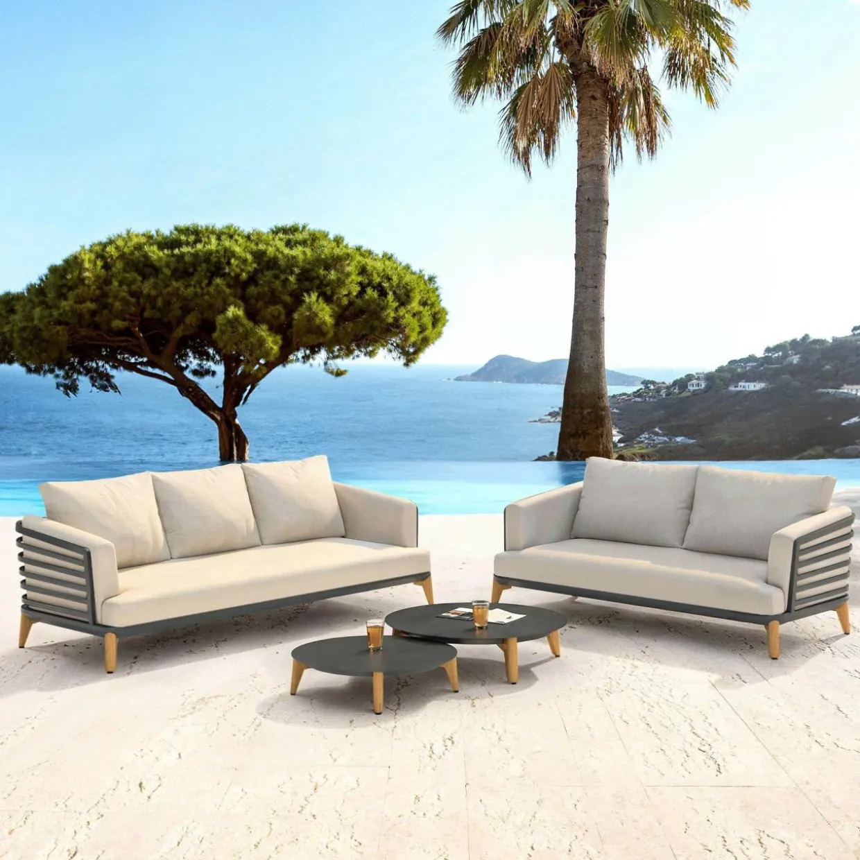 Salon de jardin aluminium 5 places 4 pcs Monte Carlo Gris anthracite et taupe