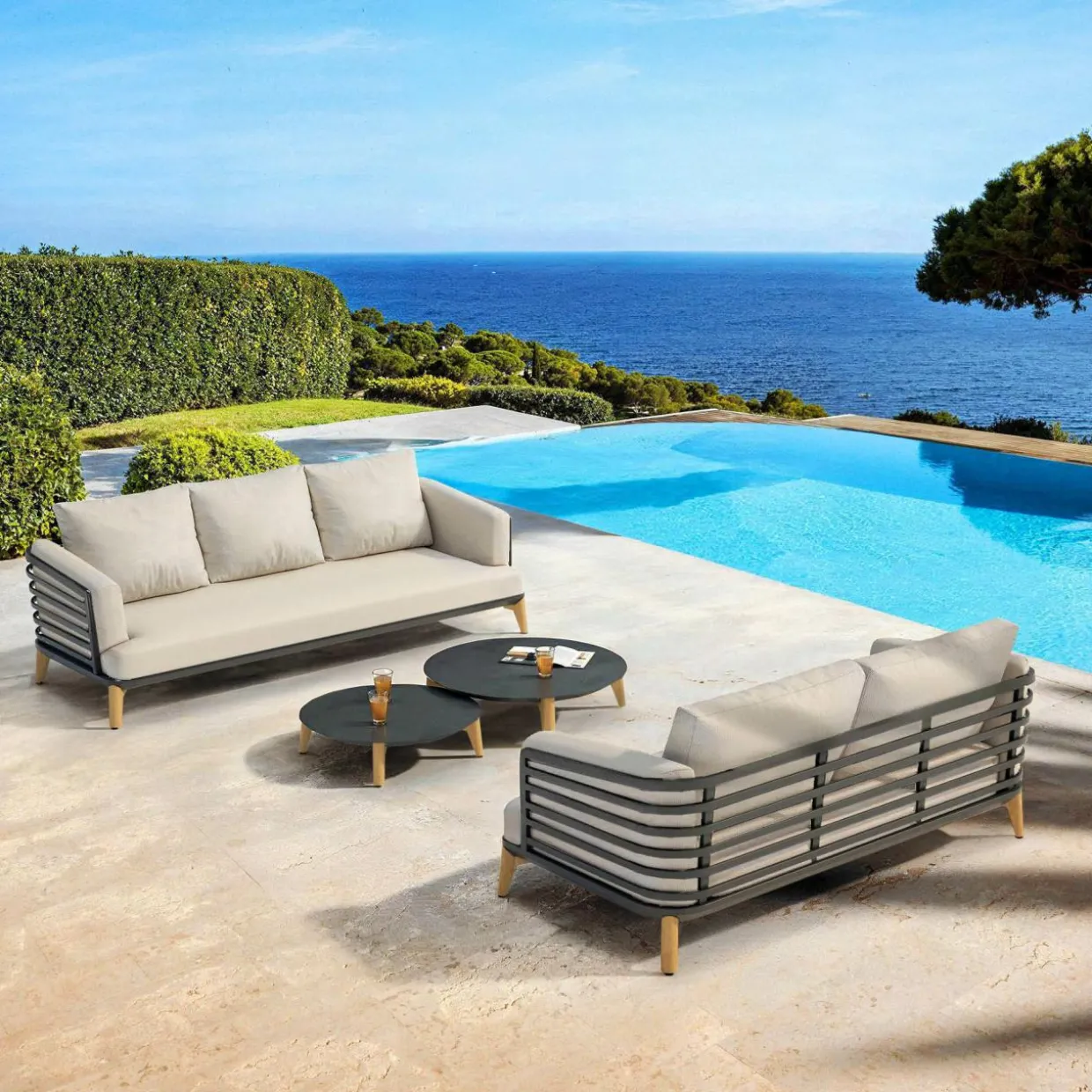 Salon de jardin aluminium 5 places 4 pcs Monte Carlo Gris anthracite et taupe