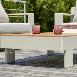 Salon de jardin aluminium et bois teck 5 places Antibes Crème