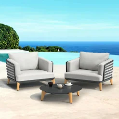 Salon de jardin aluminium 2 places 3 pcs Monte Carlo Gris anthracite et gris clair