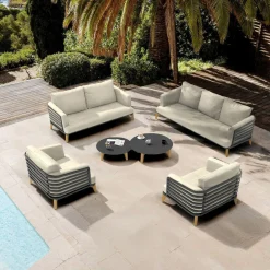Salon de jardin aluminium 7 places 6 pcs Monte Carlo Gris anthracite et beige