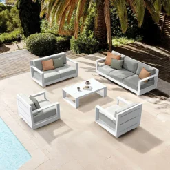 Salon de jardin aluminium 7 places 5 pcs Elba Blanc et gris clair