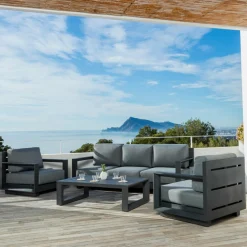 Salon de jardin aluminium 5 places 4 pcs Elba Gris anthracite
