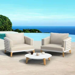 Salon de jardin aluminium 2 places 3 pcs Monte Carlo Blanc et taupe
