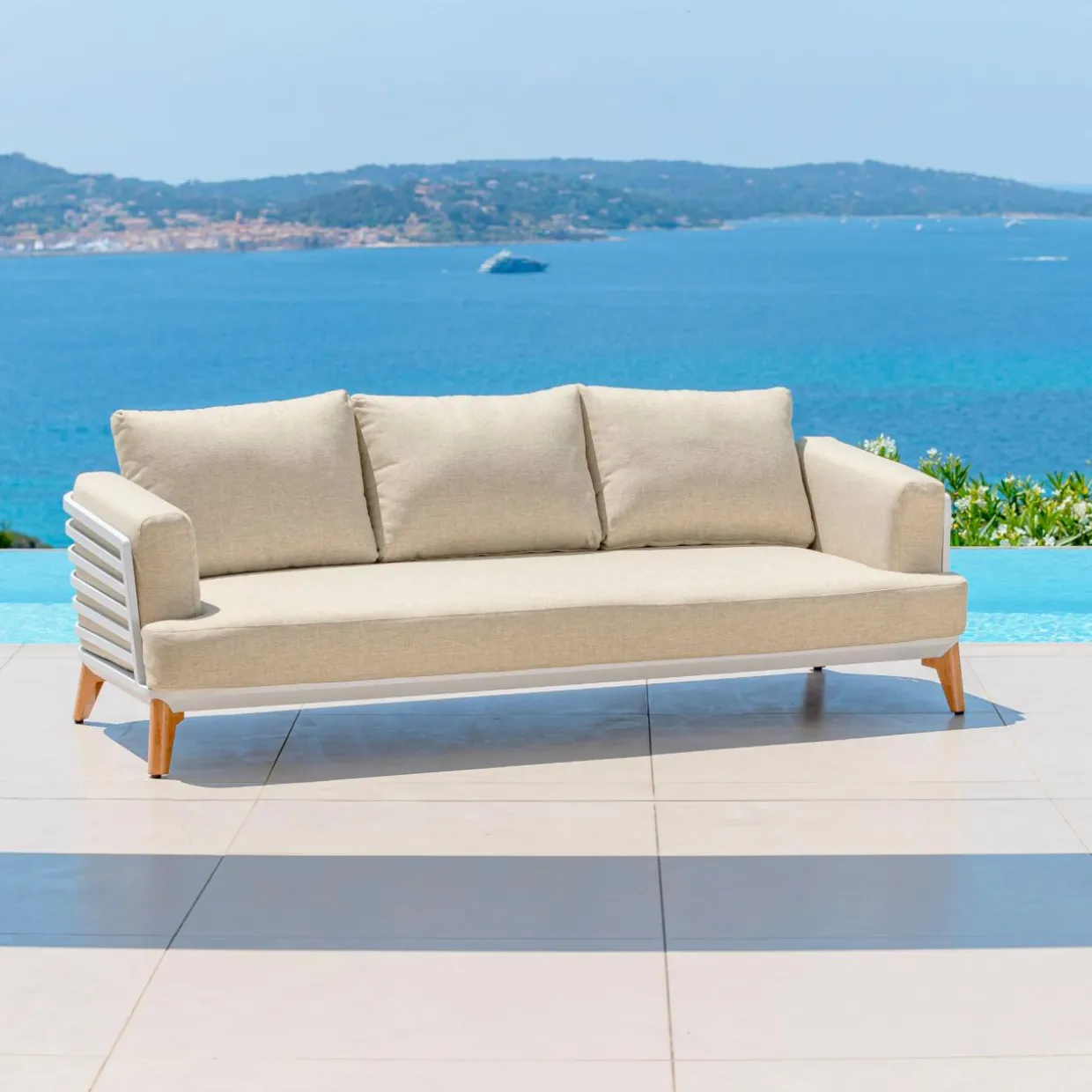 Salon de jardin aluminium 5 places 5 pcs Monte Carlo Blanc et beige