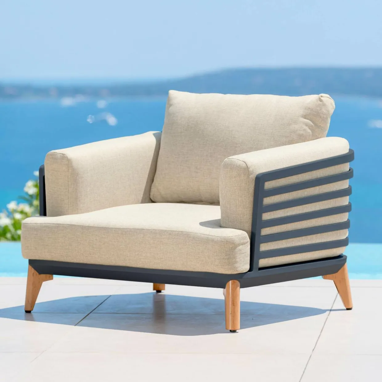 Salon de jardin aluminium 5 places 5 pcs Monte Carlo Gris anthracite et beige