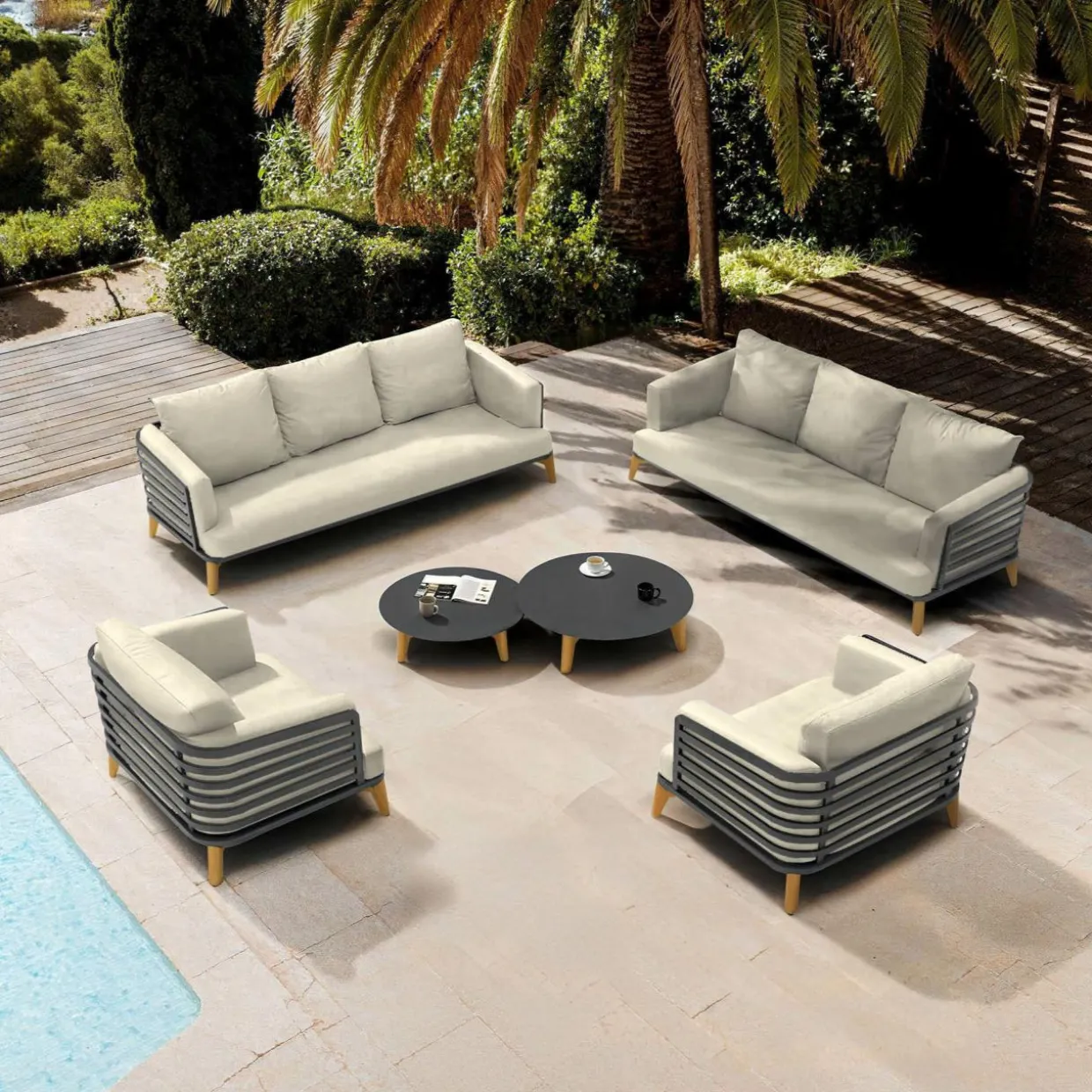 Salon de jardin aluminium 8 places 6 pcs Monte Carlo Gris anthracite et beige
