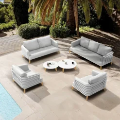 Salon de jardin aluminium 7 places 6 pcs Monte Carlo Blanc et gris clair