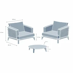 Salon de jardin aluminium 2 places 3 pcs Monte Carlo Blanc et gris clair