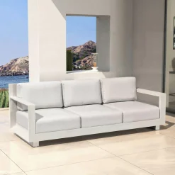 Salon de jardin aluminium 5 places 4 pcs Elba Blanc et gris clair