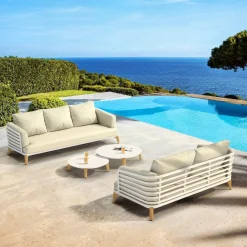 Salon de jardin aluminium 5 places 4 pcs Monte Carlo Blanc et beige