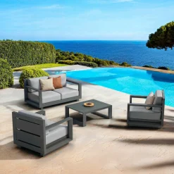 Salon de jardin aluminium 4 places 4 pcs Elba Gris anthracite