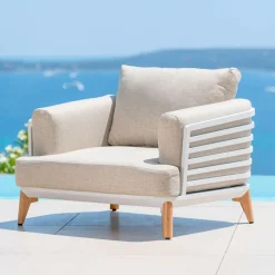 Salon de jardin aluminium 7 places 6 pcs Monte Carlo Blanc et taupe