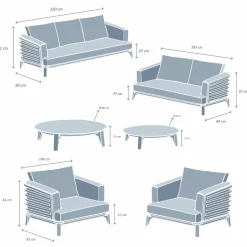 Salon de jardin aluminium 7 places 6 pcs Monte Carlo Blanc et taupe