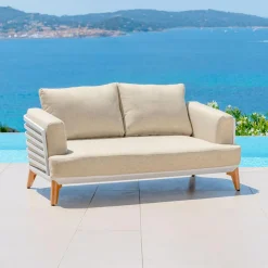 Salon de jardin aluminium 9 places 12 pcs Monte Carlo Blanc et beige