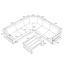 Salon de jardin d'angle aluminium 5 places Elba Blanc et taupe
