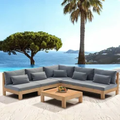 Salon de jardin d'angle en bois d'acacia 6 places 5 pcs Borneo Gris anthracite