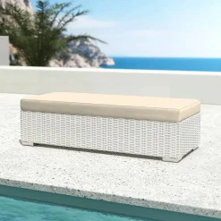 Salon de jardin d'angle en résine tressée 5 places Palma Blanc et beige