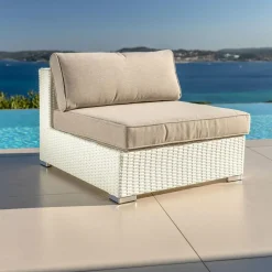 Salon de jardin d'angle en résine tressée 5 places Palma Blanc et taupe