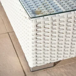 Salon de jardin d'angle en résine tressée 5 places Palma Blanc et taupe