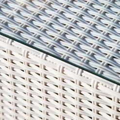 Salon de jardin d'angle en résine tressée 5 places Palma Blanc et taupe