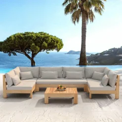 Salon de jardin d'angle en bois d'acacia 7 places 6 pcs Borneo Sable