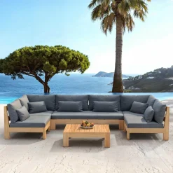 Salon de jardin d'angle en bois d'acacia 7 places 6 pcs Borneo Gris anthracite