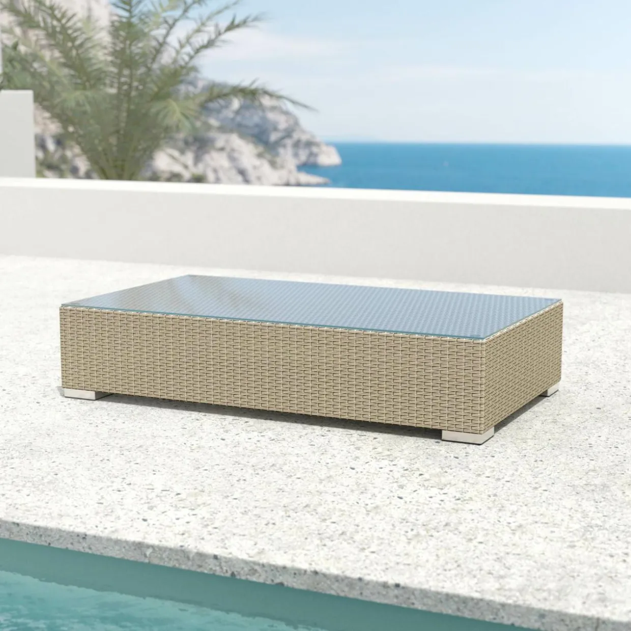 Salon de jardin d'angle en résine tressée 5 places Palma Gris et anthracite