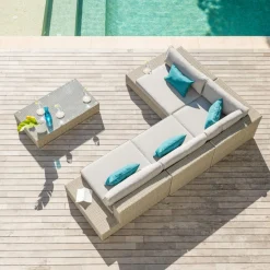 Salon de jardin d'angle en résine tressée 5 places Palma Gris