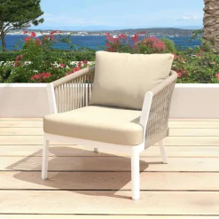 Salon de jardin en aluminium 7 places 5 pcs Amalfi Blanc et beige