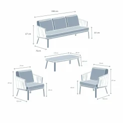 Salon de jardin en aluminium 5 places 4 pcs Amalfi Blanc et beige