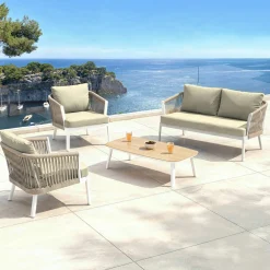 Salon de jardin en aluminium 4 places 4 pcs Amalfi Blanc et taupe
