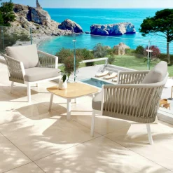 Salon de jardin en aluminium 2 places 3 pcs Amalfi Blanc et taupe