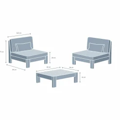 Salon de jardin en bois d'acacia 2 places 3 pcs Borneo Sable