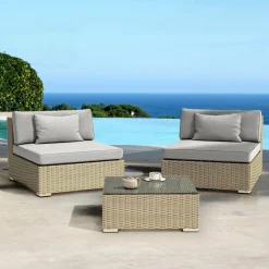 Salon de jardin en résine tressée 2 places 3 pcs Palma Gris