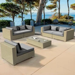 Salon de jardin en résine tressée 5 places 6 pcs Palma Gris et anthracite