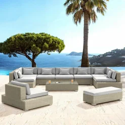 Salon de jardin en résine tressée 9 places 9 pcs Palma Gris