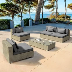 Salon de jardin en résine tressée 4 places 4 pcs Palma Gris et anthracite