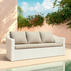 Salon de jardin en résine tressée 5 places 4 pcs Calvi Blanc et taupe