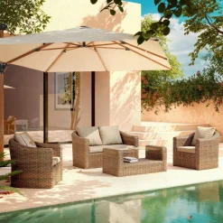 Salon de jardin en résine tressée 4 places 4 pcs Calvi Sepia et taupe