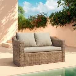 Salon de jardin en résine tressée 4 places 4 pcs Calvi Sepia et taupe