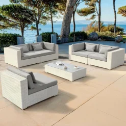 Salon de jardin en résine tressée 5 places 6 pcs Palma Blanc et gris