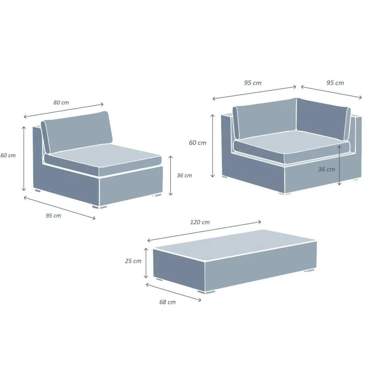 Salon de jardin en résine tressée 5 places 6 pcs Palma Blanc et gris