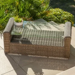 Salon de jardin en résine tressée 5 places 4 pcs Calvi Sepia et beige