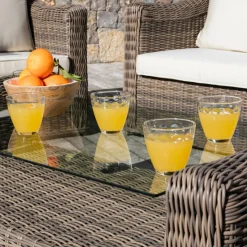 Salon de jardin en résine tressée 5 places 4 pcs Calvi Sepia et beige