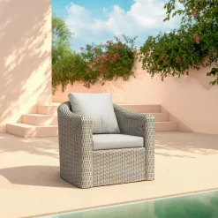 Salon de jardin en résine tressée 7 places 5 pcs Calvi Gris et gris clair