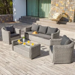 Salon de jardin en résine tressée 5 places 4 pcs Calvi Gris et gris foncé