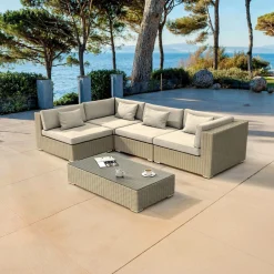 Salon de jardin en résine tressée 4 places 5 pcs Palma Gris et beige