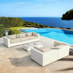 Salon de jardin en résine tressée 5 places 6 pcs Palma Blanc et beige